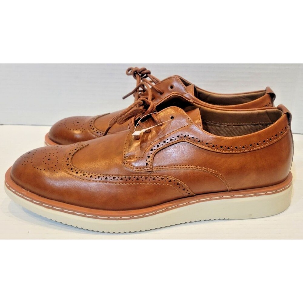 NEW George Mens Dress Shoes Size 8.5 Brown Jonaah Oxford Lace Up White Sole